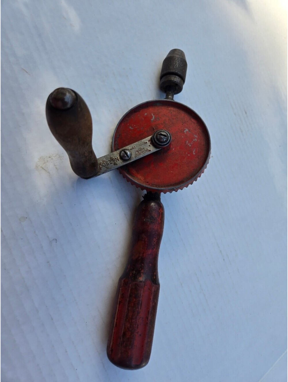 Vintage Millers Falls No. 250 Hand Drill – Red Gear – Wood Handle – Made in USA